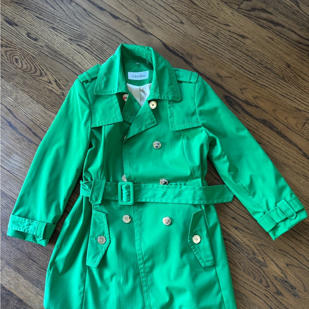 Calvin Klein Vibrant Green Belted Coat